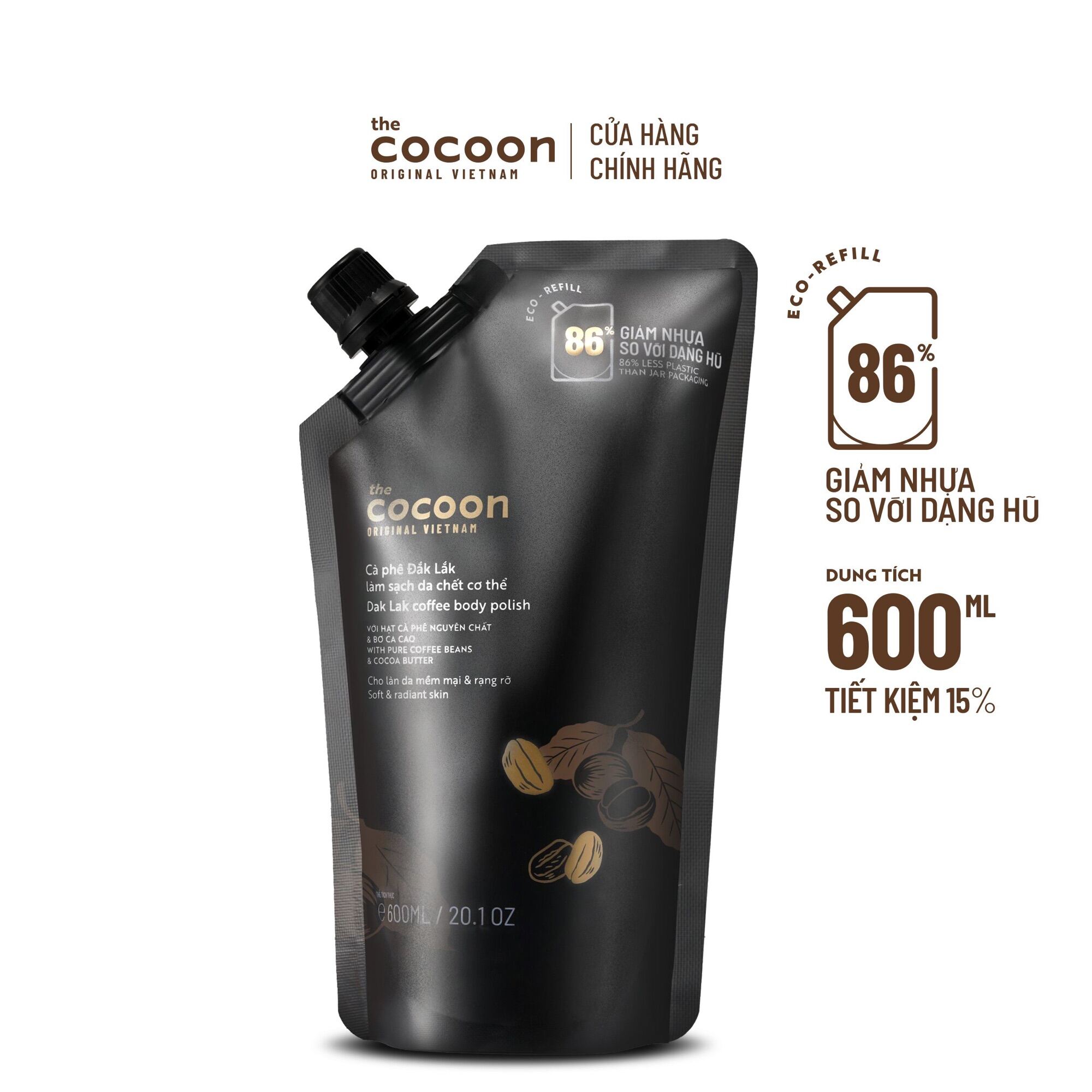 Túi Refill Cà phê Đắk Lắk làm sạch da chết cơ thể Cocoon cho làn da mềm mại & rạng rỡ 600ml thumbnail