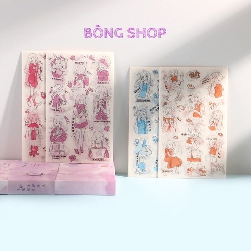 Hình dán sticker cô gái Bông Shop set 6 tấm