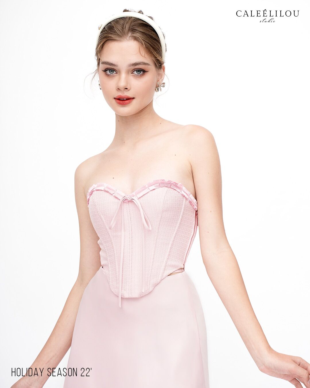 Caleelilou - Set áo corset & chân váy lụa Cherissa (baby pink)