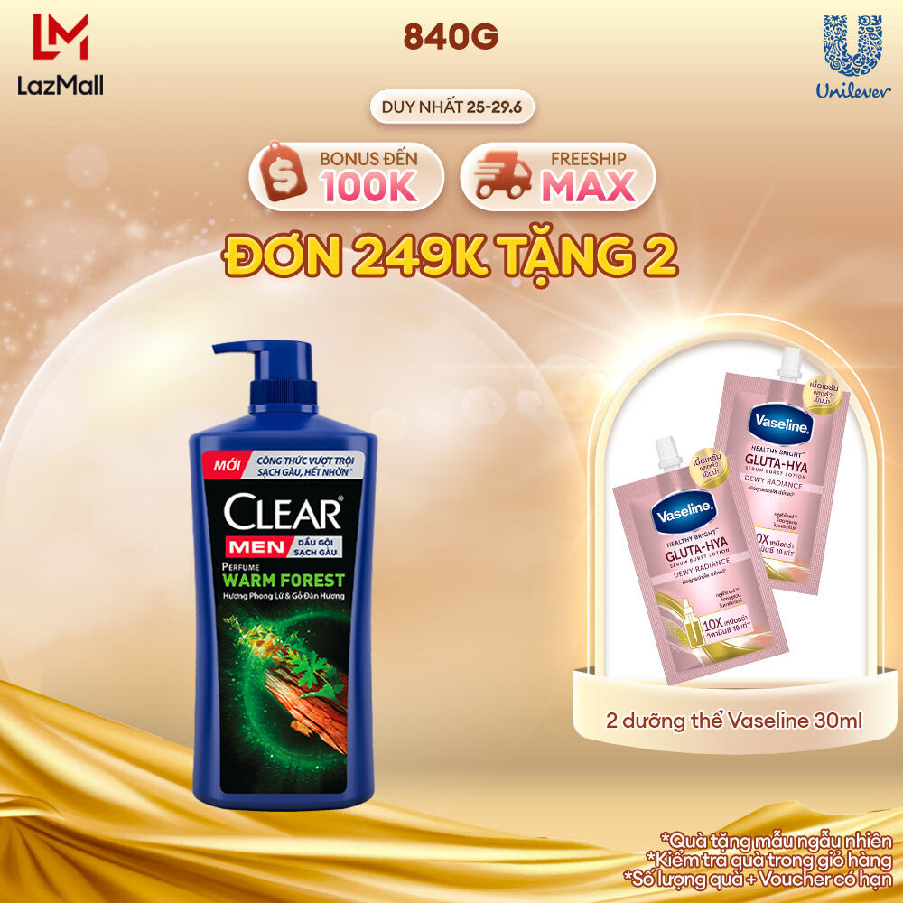 Dầu Gội Đầu CLEAR MEN Perfume Warm Forest Đánh Bay Gàu Ngứa Và Lưu Hương Nước Hoa Đẳng Cấp 840G