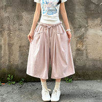 YISOF | Quần Culottes Dài 3/4 Chân Rộng Đơn Giản Màu Xanh Cao Waist
