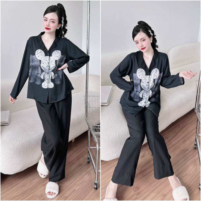 (50-110kg) Đồ Bộ Lụa Mango In 5D Tay Dài Quần Dài