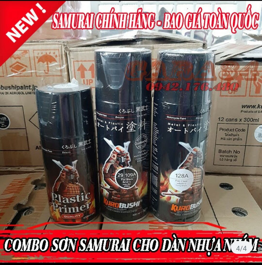 Combo sơn samurai màu đen nhựa nhám lót kpp