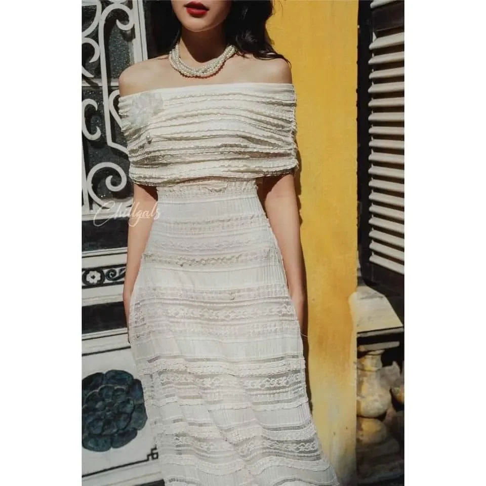Vải ren chun may áo dài, đầm, váy