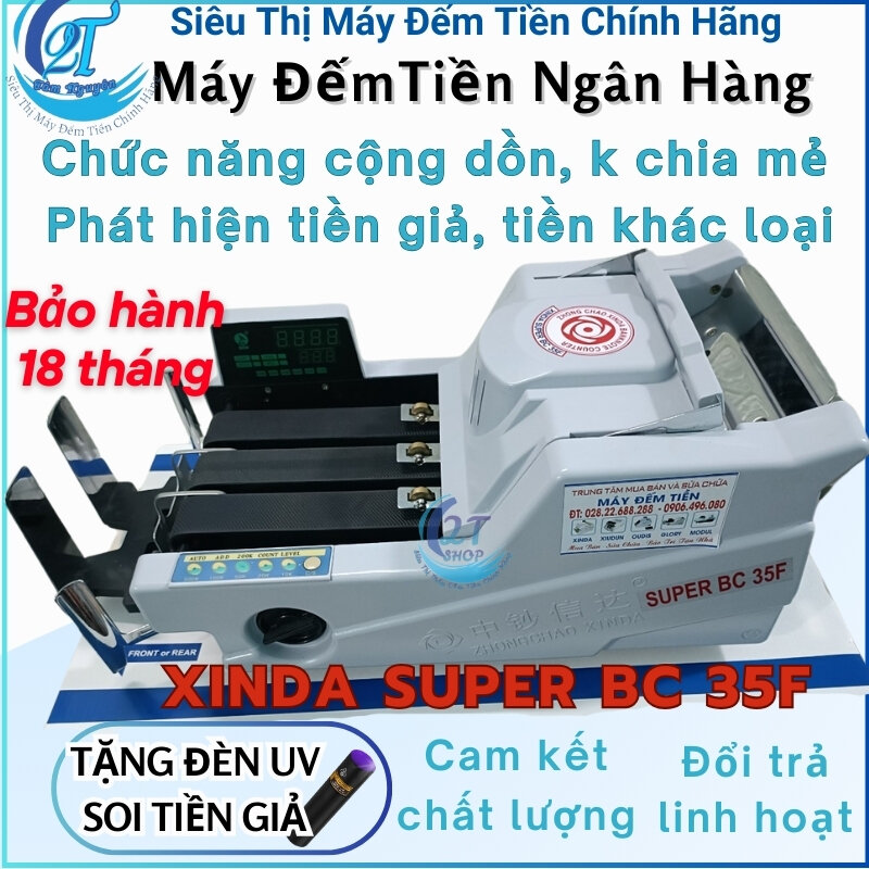 Máy đếm tiền ngân hàng xynda super bc 35F, chế độ kiểm giả, nhận biết lẫn loại tiền không cùng mệnh giá, tặng đèn soi UV