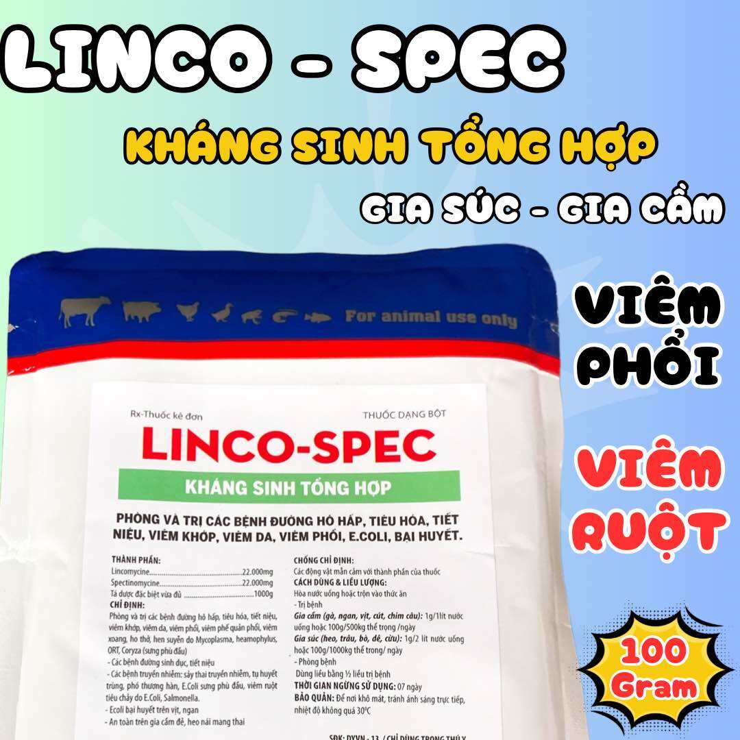 Linco spec viêm ruột, viêm phổi, viêm khớp, hen khẹc trên gà đá, gà chọi 100gram