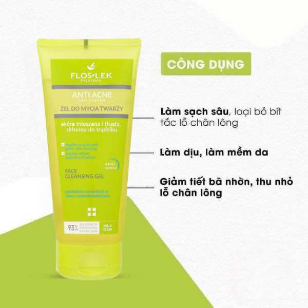 Sữa Rửa Mặt Floslek Cho Da Nhờn Mụn - Floslek Anti Acne Bacterial Face Cleansing Gel 200ml