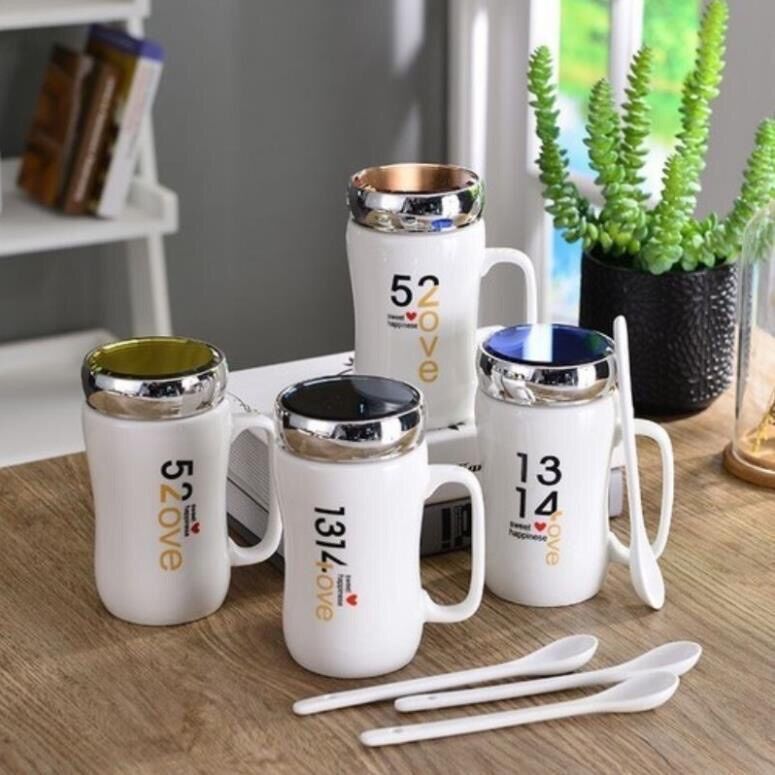 (Chọn Dáng) Cốc Sứ Nắp Gương Có Quai Nhiều Hình