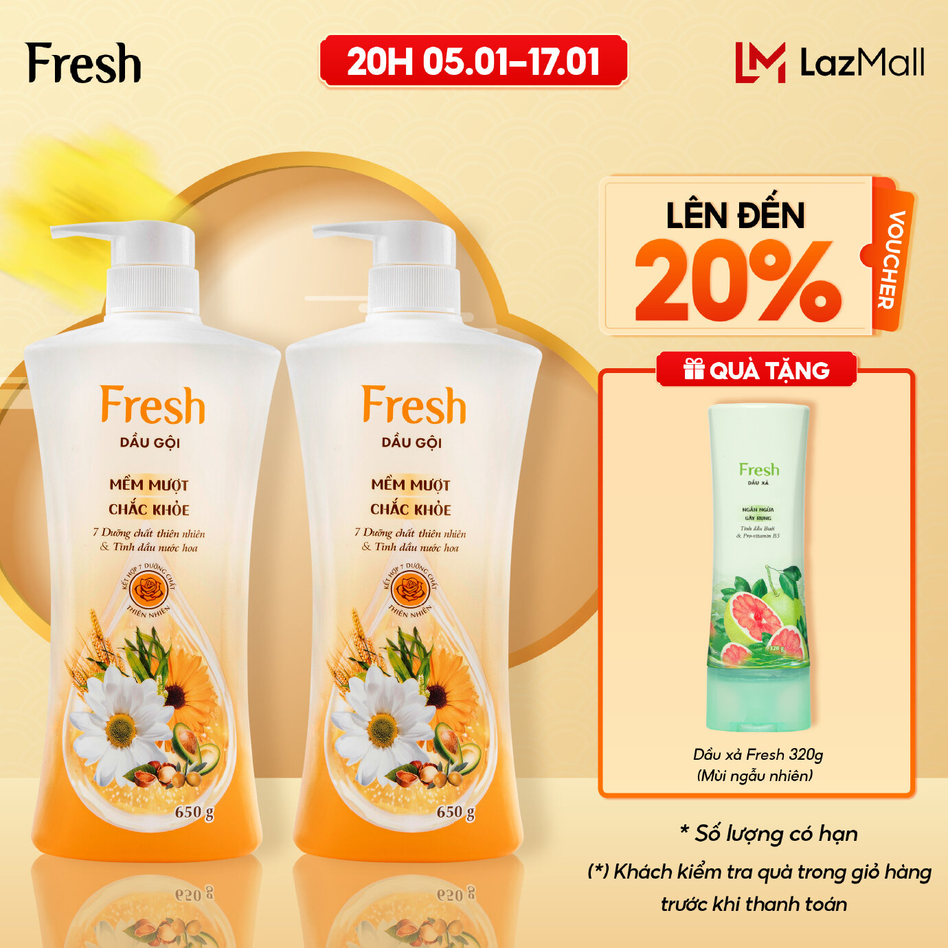 Combo 2 Dầu gội Fresh Thiên Nhiên Mềm Mượt Chắc Khỏe 7 Dưỡng Chất 650g/chai Chính Hãng