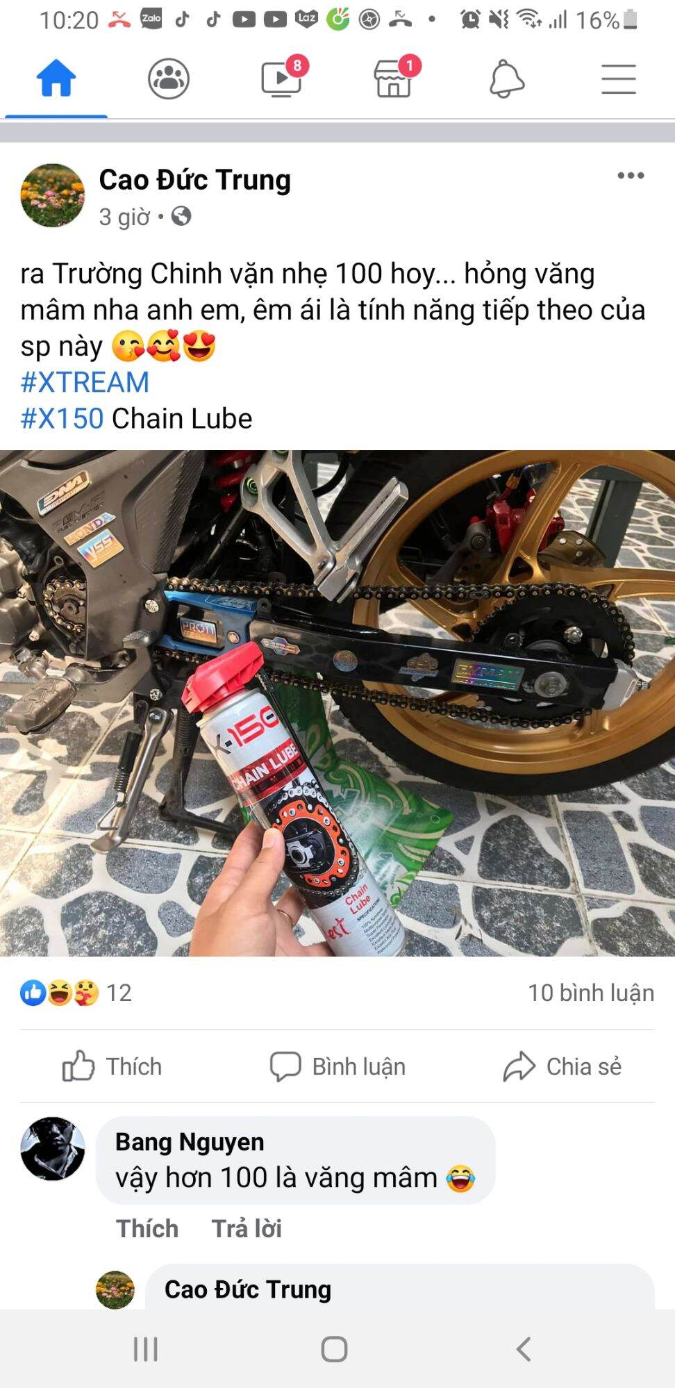 [CHỐNG VĂNG] chai xịt dưỡng sên xe máy XTREAM X150 mini 100ML