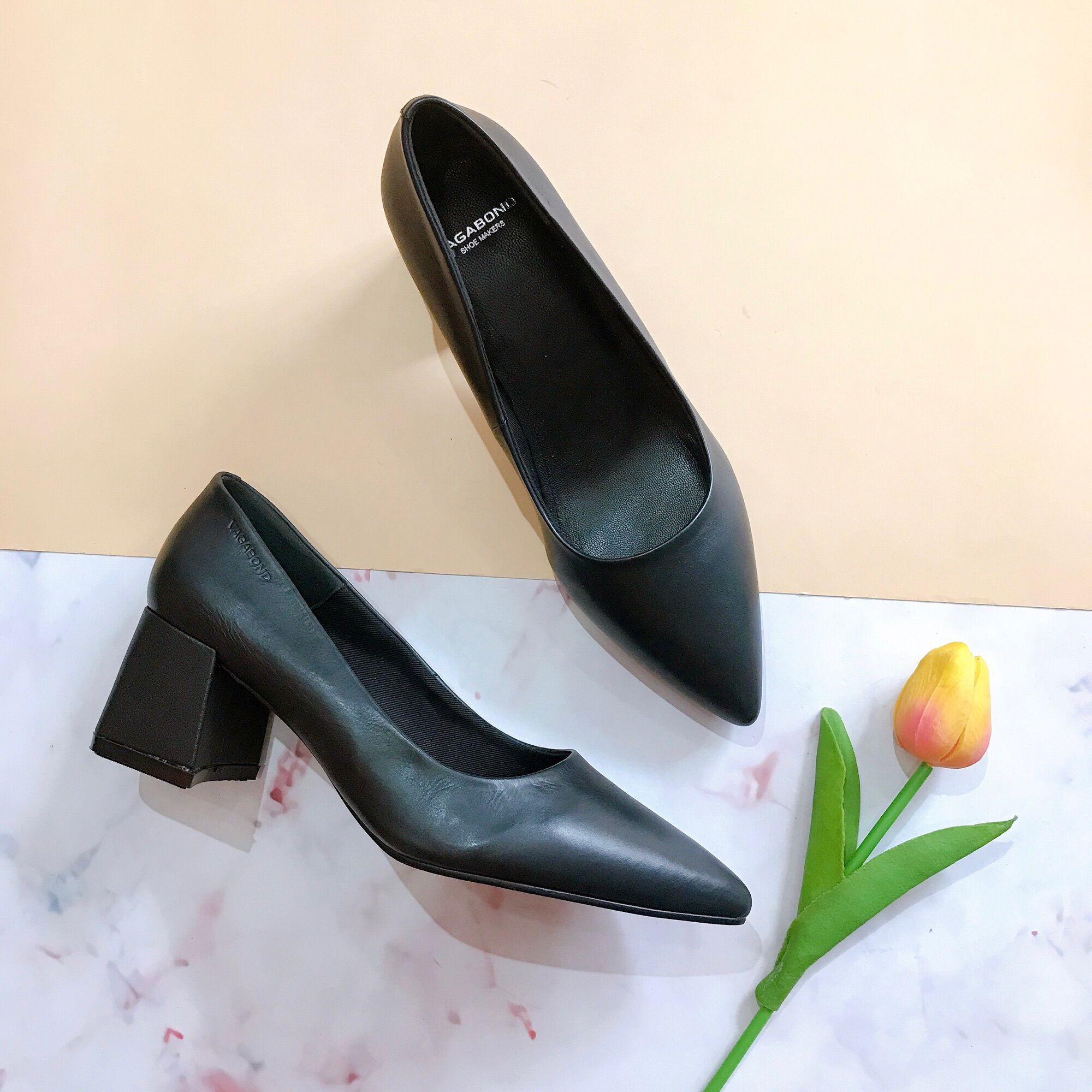 Giày cao gót công sở da thật gót vuông 6cm Vagabond xuất Thuỵ Điển siêu êm mềm lót mút dày êm