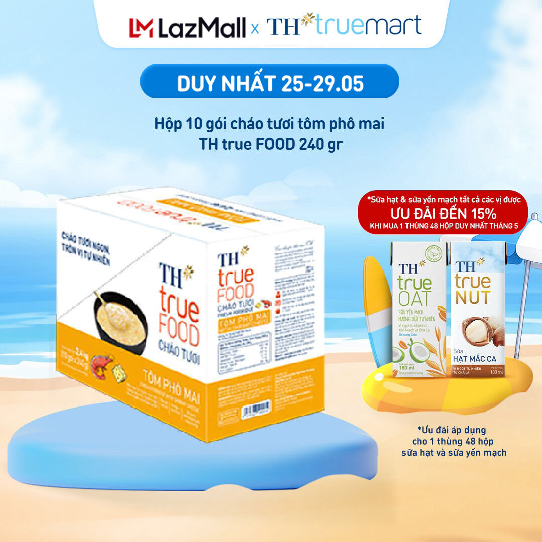 Hộp 10 gói Cháo tươi tôm phô mai TH true Food 240 g (240 g x10 gói)