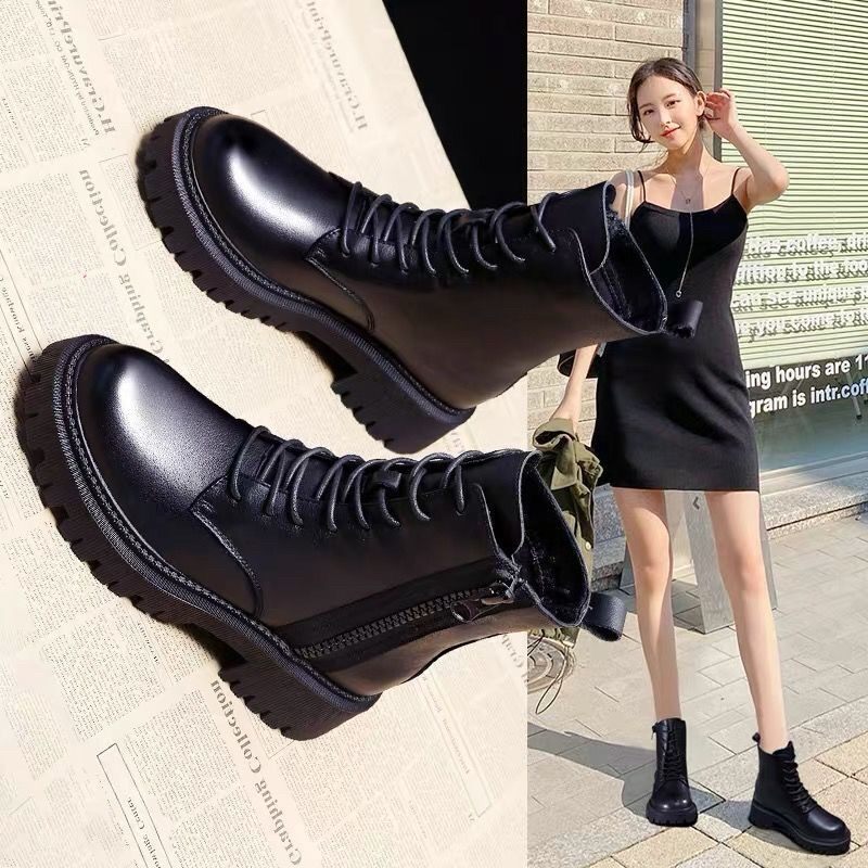 Bốt nữ cao cổ, bốt nữ da lì đế tăng chiều cao phong cách Hàn Quốc