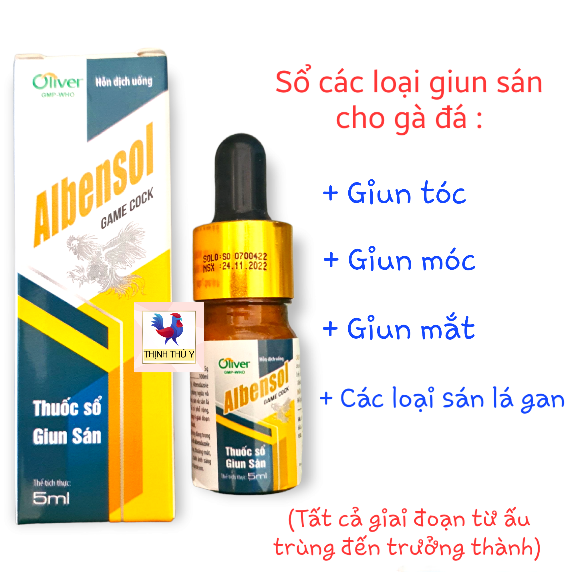 Albensol (5ml) - Thuốc sổ giun sán cao cấp cho gà đá. Tẩy sạch các loại giun đũa, giun tóc, giun mắt ở mọi giai đoạn