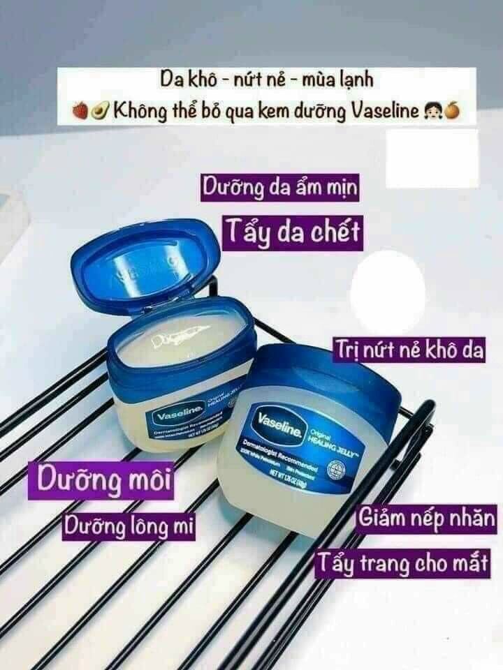 Sáp Dưỡng Ẩm Đa Năng Vaseline Original Healing Jelly USA 49 g – 100 % dầu khoáng tinh luyện, chữa lành da khô nứt