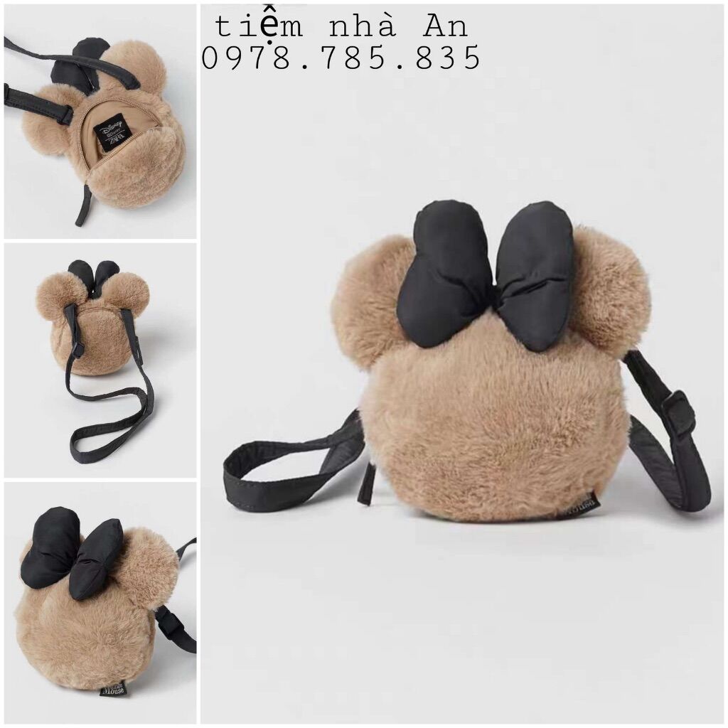Túi đeo chéo mickey lông mềm mại cho bé gái hàng hm xuất dư