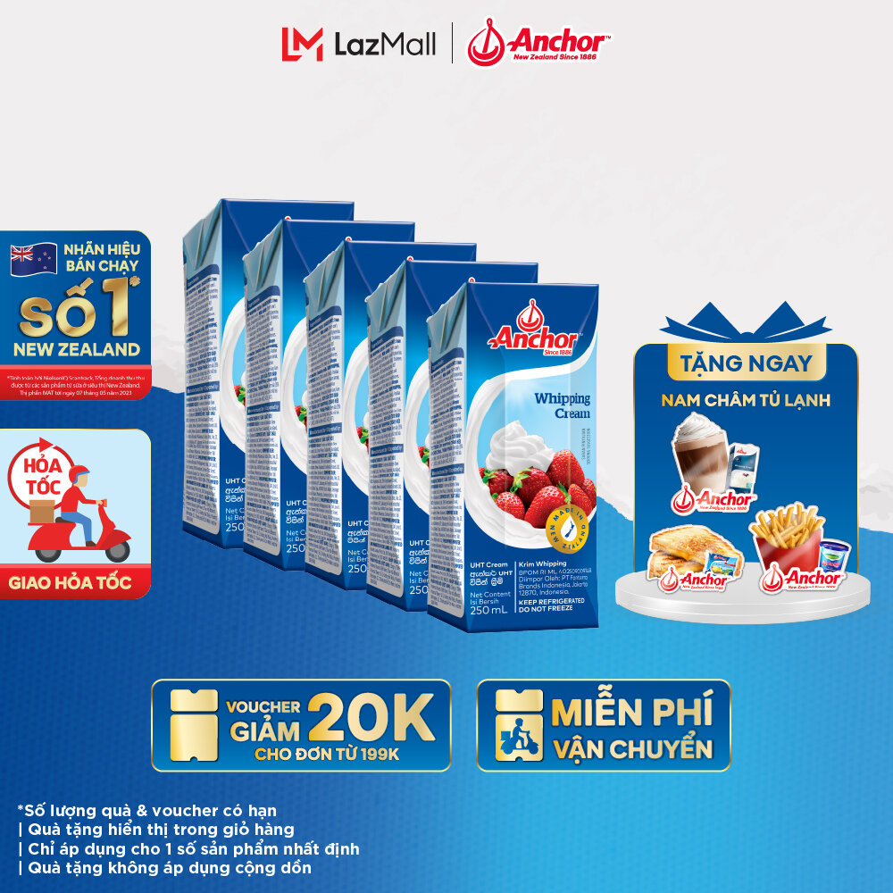Combo 5 Kem sữa tươi tiệt trùng Anchor Whipping cream hộp 250ml