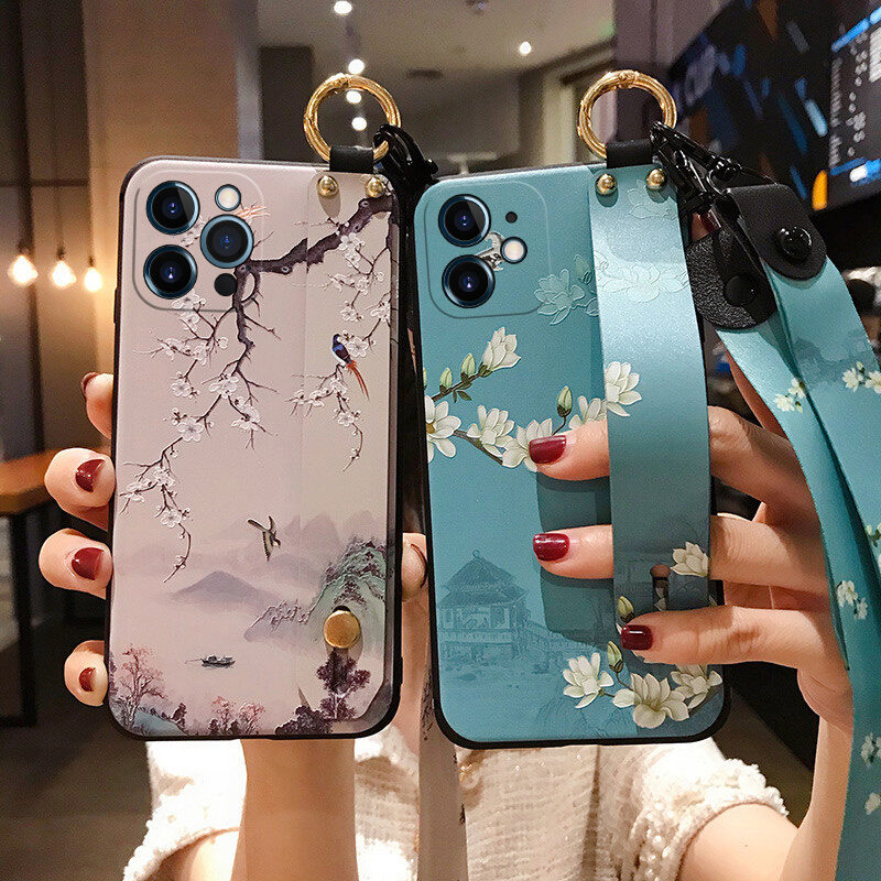 Ốp Điện Thoại Thích Hợp Dùng Cho Iphone 15/14 Ốp Mềm Silicon Iphone 12 Mẫu Nữ 13 Dây Đeo Cổ Tay 11Pro/XS Max X Bọc Toàn Bộ XR Chống Rơi 7 Mẫu Mới 8 Giá Đỡ 6S Plus Có Dây Đeo 6P Treo Cổ