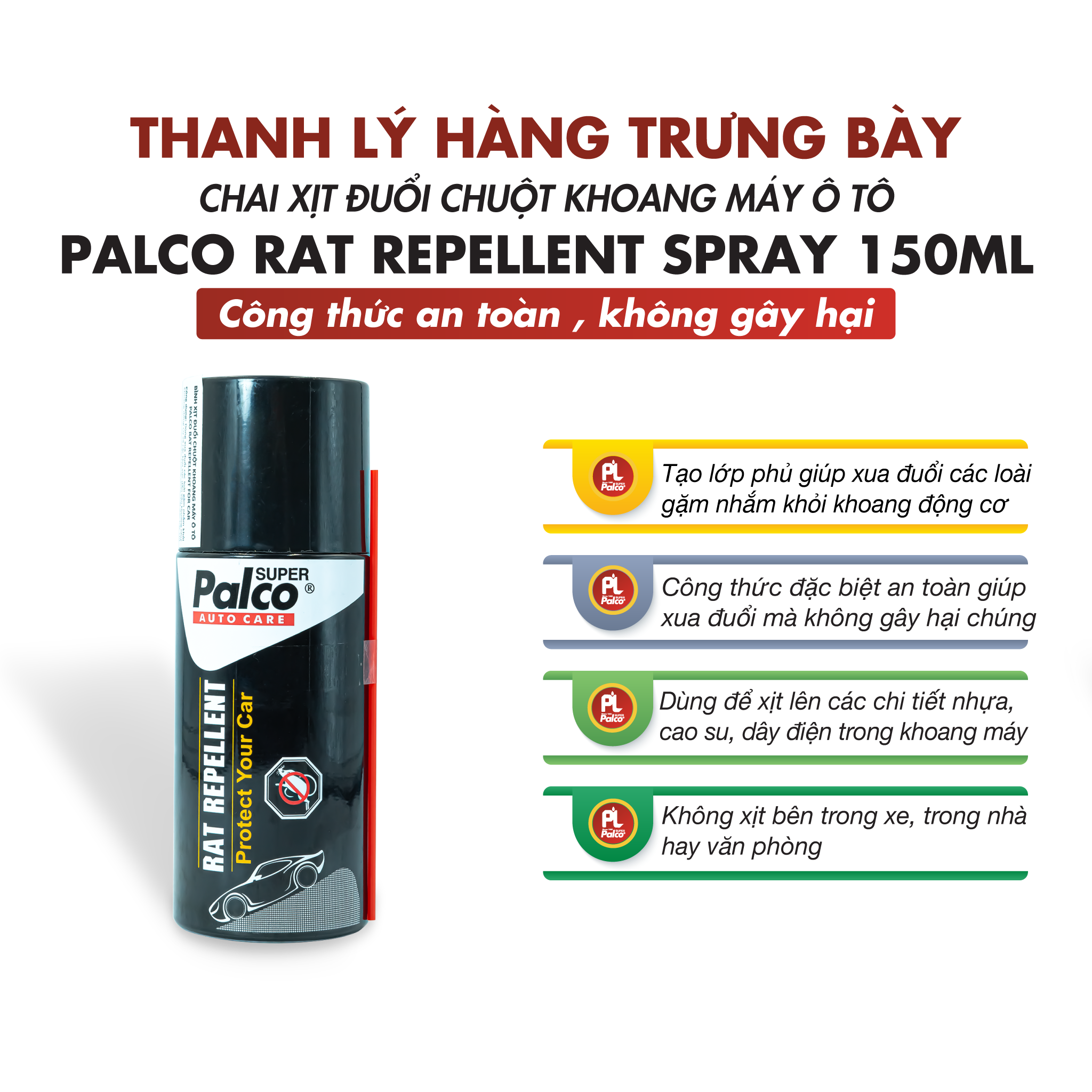 [THANH LÝ] Xịt Đuổi Chuột Xe Ô tô, Khoang Máy Oto, Đuổi Chuột Trong Nhà PALCO RAT REPELLENT SPRAY 150ml Top 1 Ấn Độ