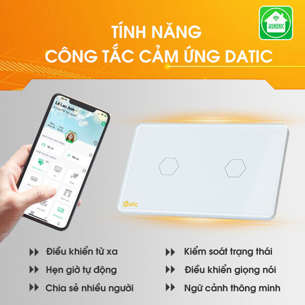 Công tắc thông minh Datic 2 nút màu trắng