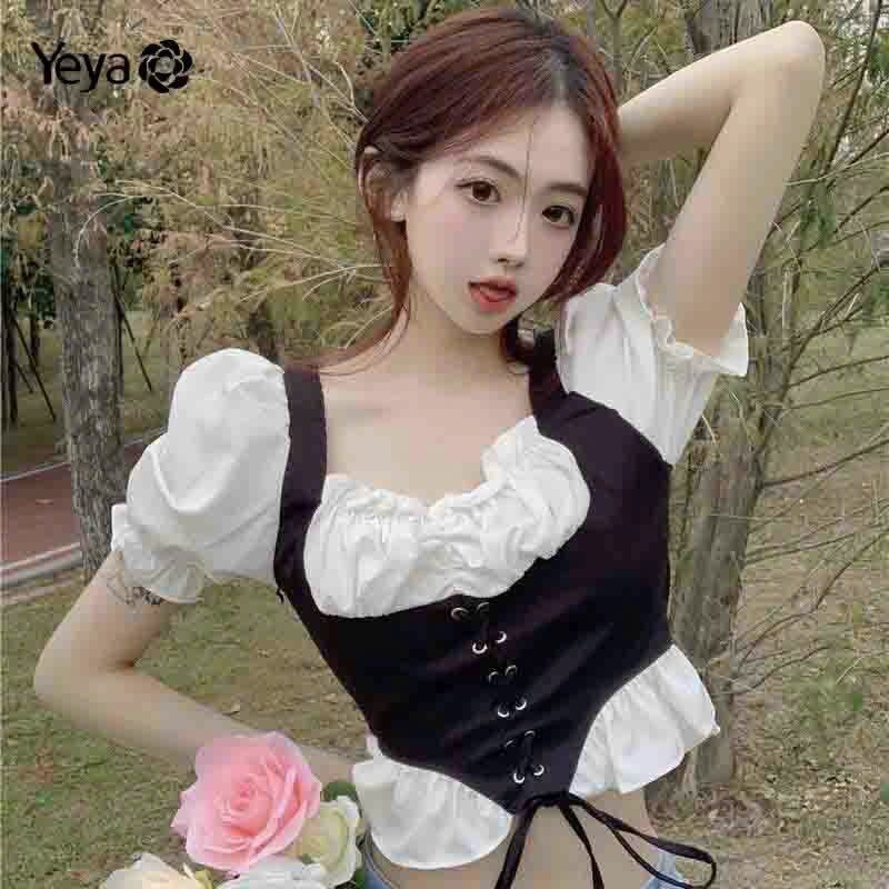 ÁO CROPTOP PHỐI MÀU RÚT DÂY BỤNG MỚI BXD13