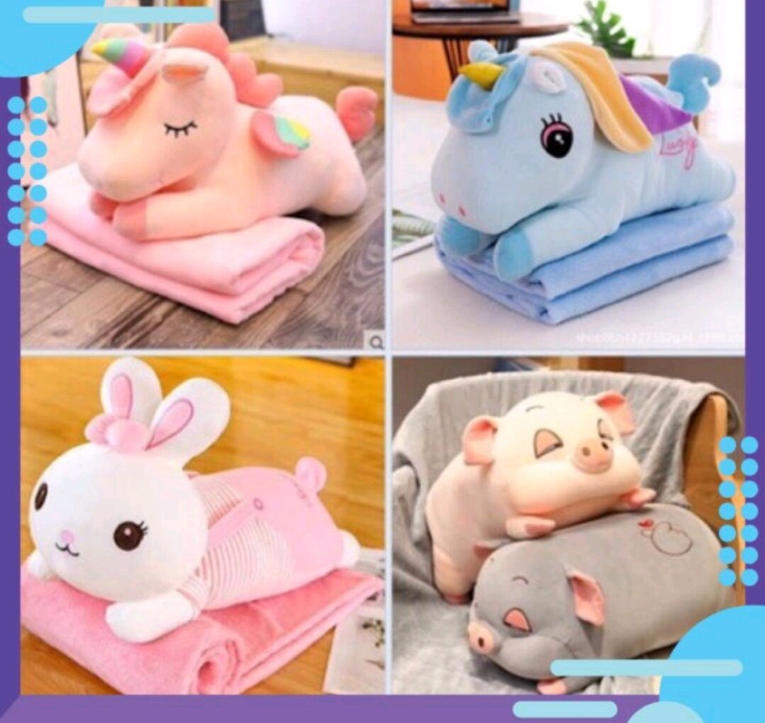Bộ chăn gối văn phòng hình heo papa, ngựa pony , thỏ hồng siêu đáng yêu