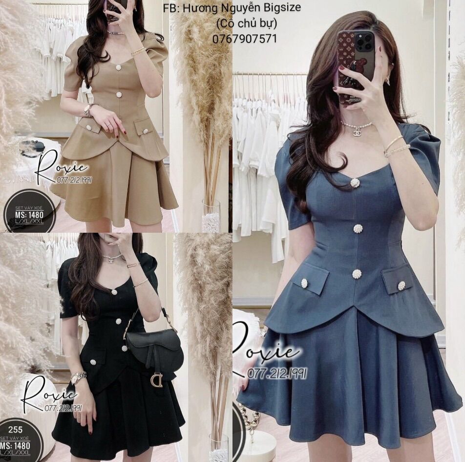 55-90kg bigsize đầm xoè peplum