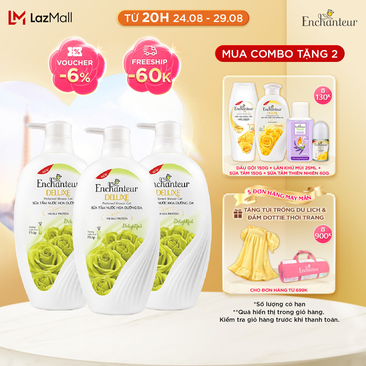 Combo 3 Sữa tắm hương nước hoa Enchanteur Delightful 650gr/Chai