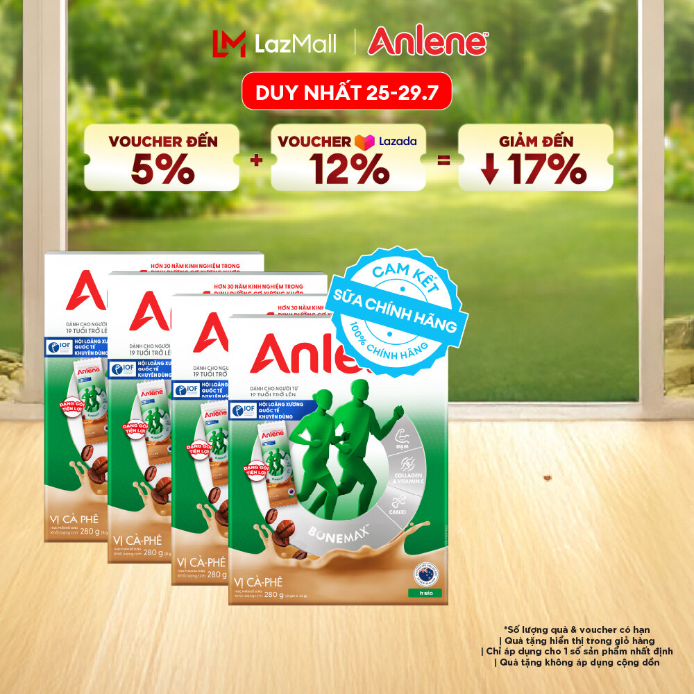[Voucher giảm đến 26%]Combo 4 Sữa Bột Anlene Hương Cà Phê Dạng Gói Tiện Lợi (8 Gói x 35G)