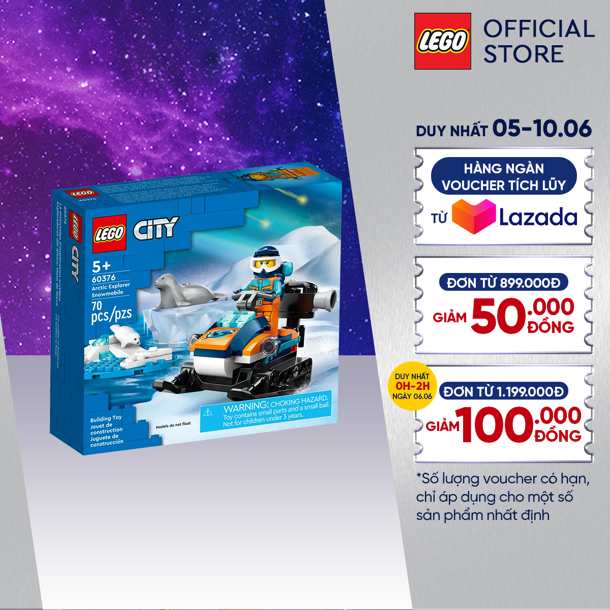 LEGO City 60376 Đồ chơi lắp ráp Xe trượt tuyết thám hiểm bắc cực
