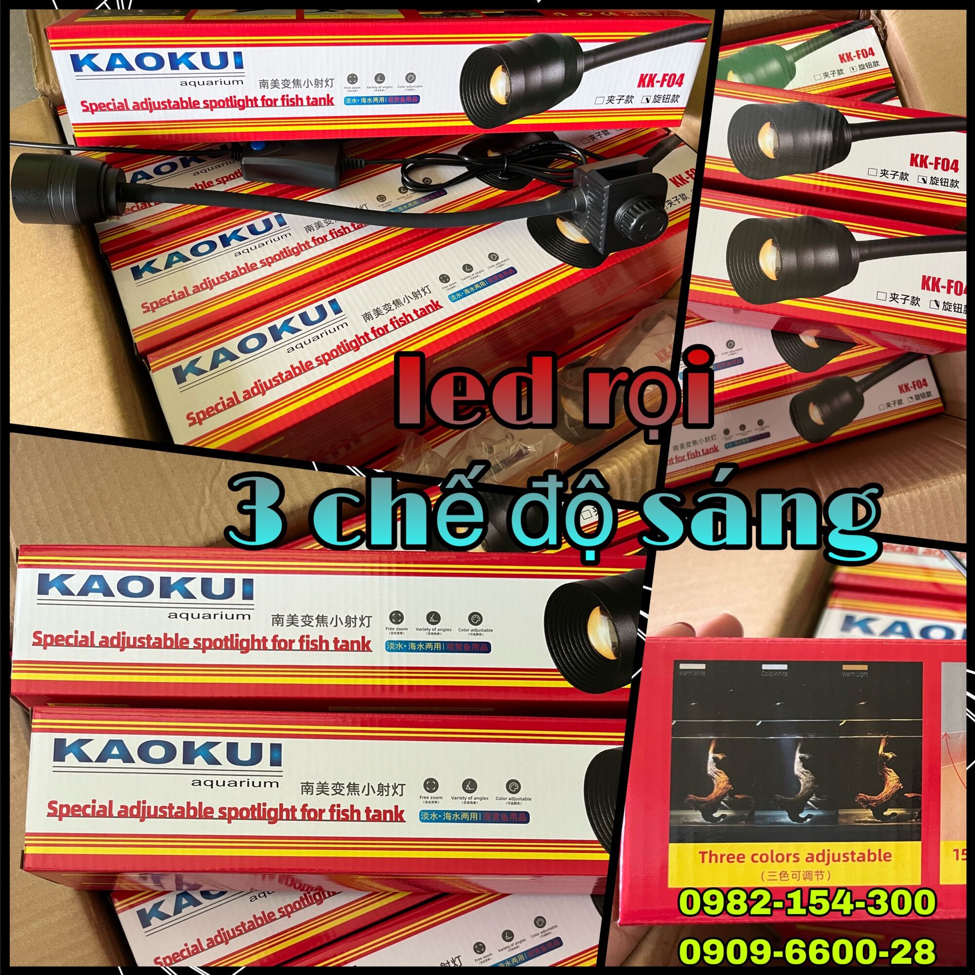 Đèn led rọi thủy sinh biotop kaokui kk-04 kk04 đổi màu 3 chế độ kẹp thành hồ cá