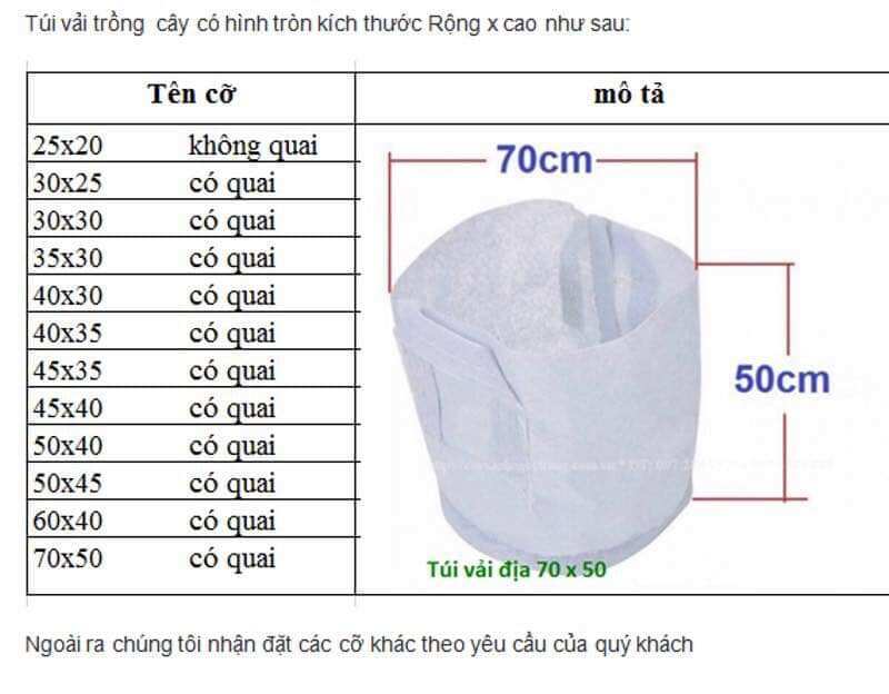 Combo 10 túi vải trồng cây kt 30x25