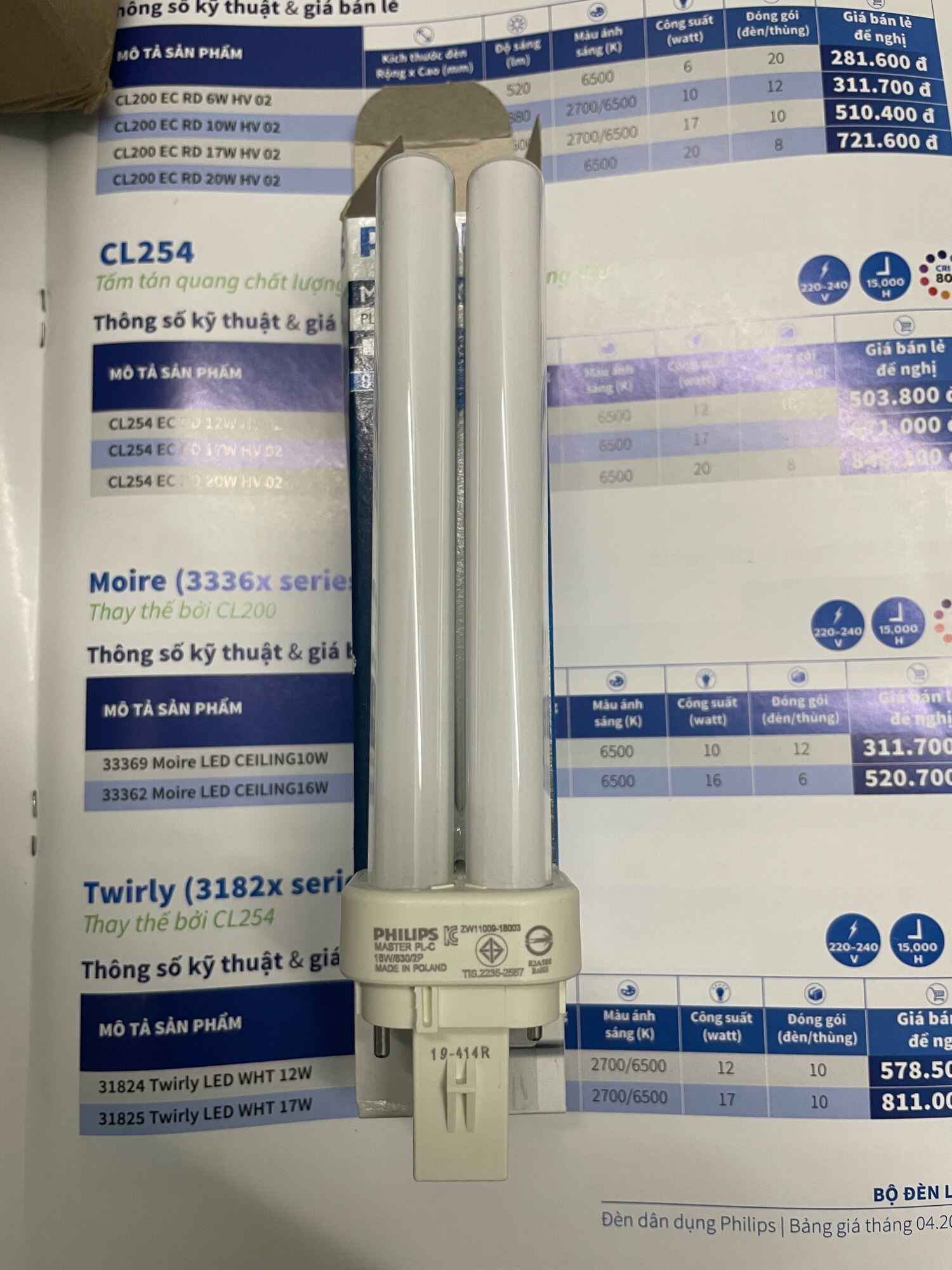 Bóng Compact Gián Tiếp PL-C 18w/865 2P