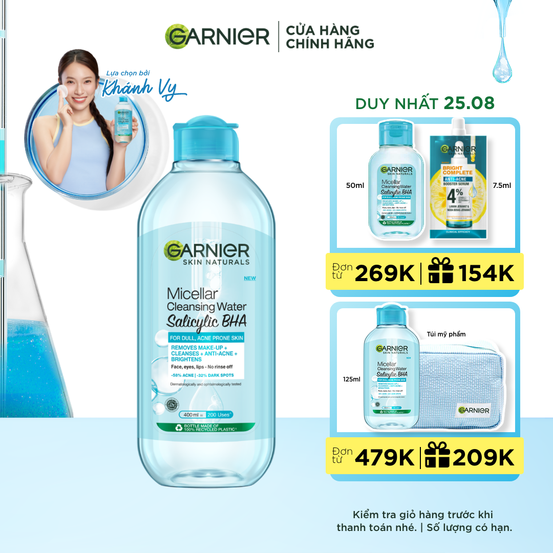 Nước tẩy trang Garnier Cho Da Dầu Mụn Salicylic BHA Micellar 400ml