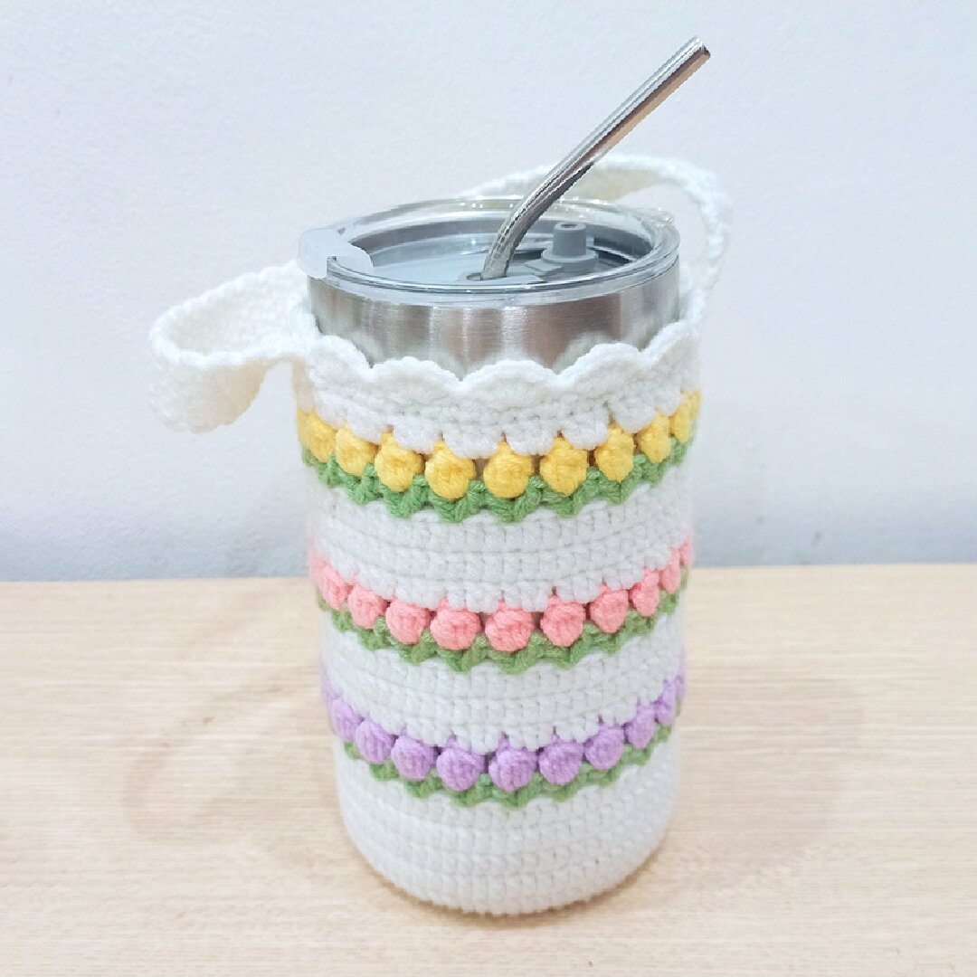 Túi đựng ly giữ nhiệt hoa tulip handmade