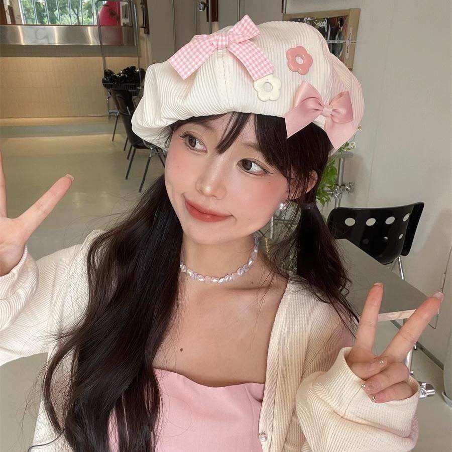 Mũ nồi beret phối nơ thời trang có sẵn