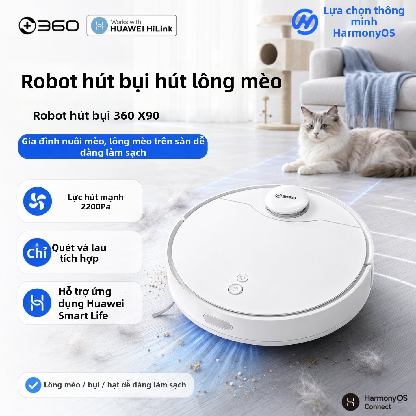 HUAWEI ZHIXUAN | Cat Hair Suction 3-in-1 Floor Cleaning Robot