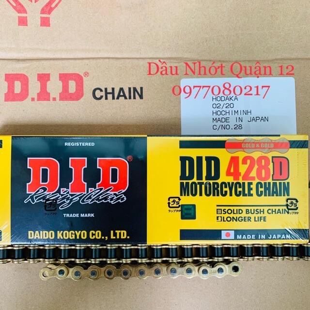 Sên - Xích DID Vàng 428D - 428HD Không Phốt Cao Su 122L - 124L - 130L - 132L Chính Hãng D.I.D Japan