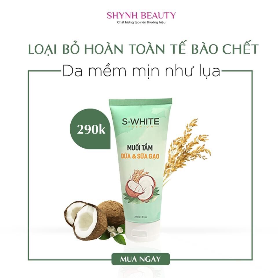 Muối tắm dừa và sữa gạo tẩy da chết giúp da trắng mịn