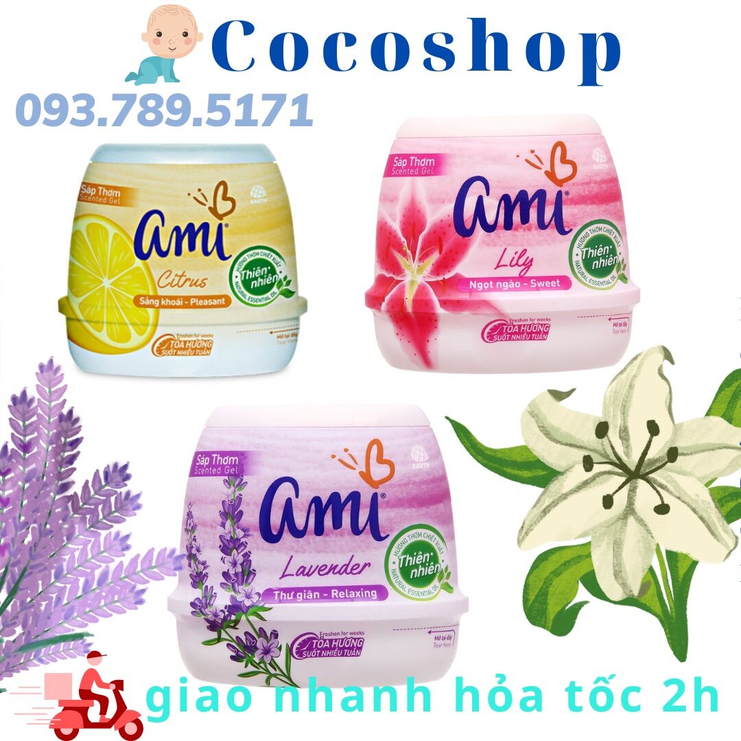 Lô 3 hộp sáp thơm ami các loại 200g hương lily/ oải hương/ hương cam