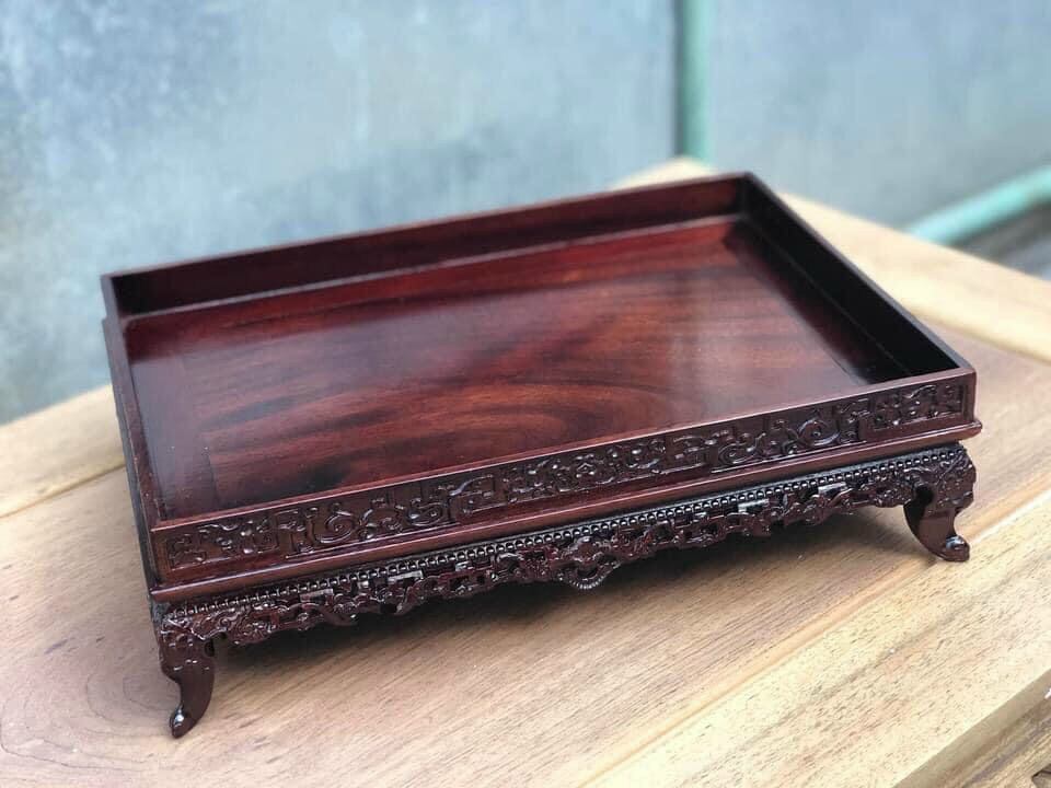 khay trà chân quỳ gỗ gụ