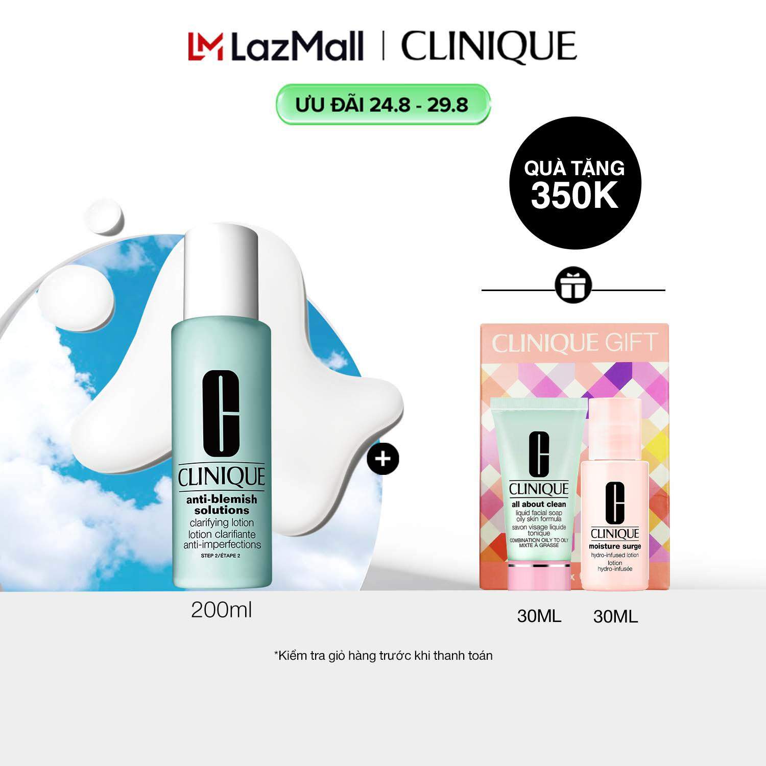 Nước thanh tẩy làm sạch thoáng, loại bỏ ô nhiễm bụi bẩn cho da mụn Clinique Acne Solutions Clarifying Lotion 200ml