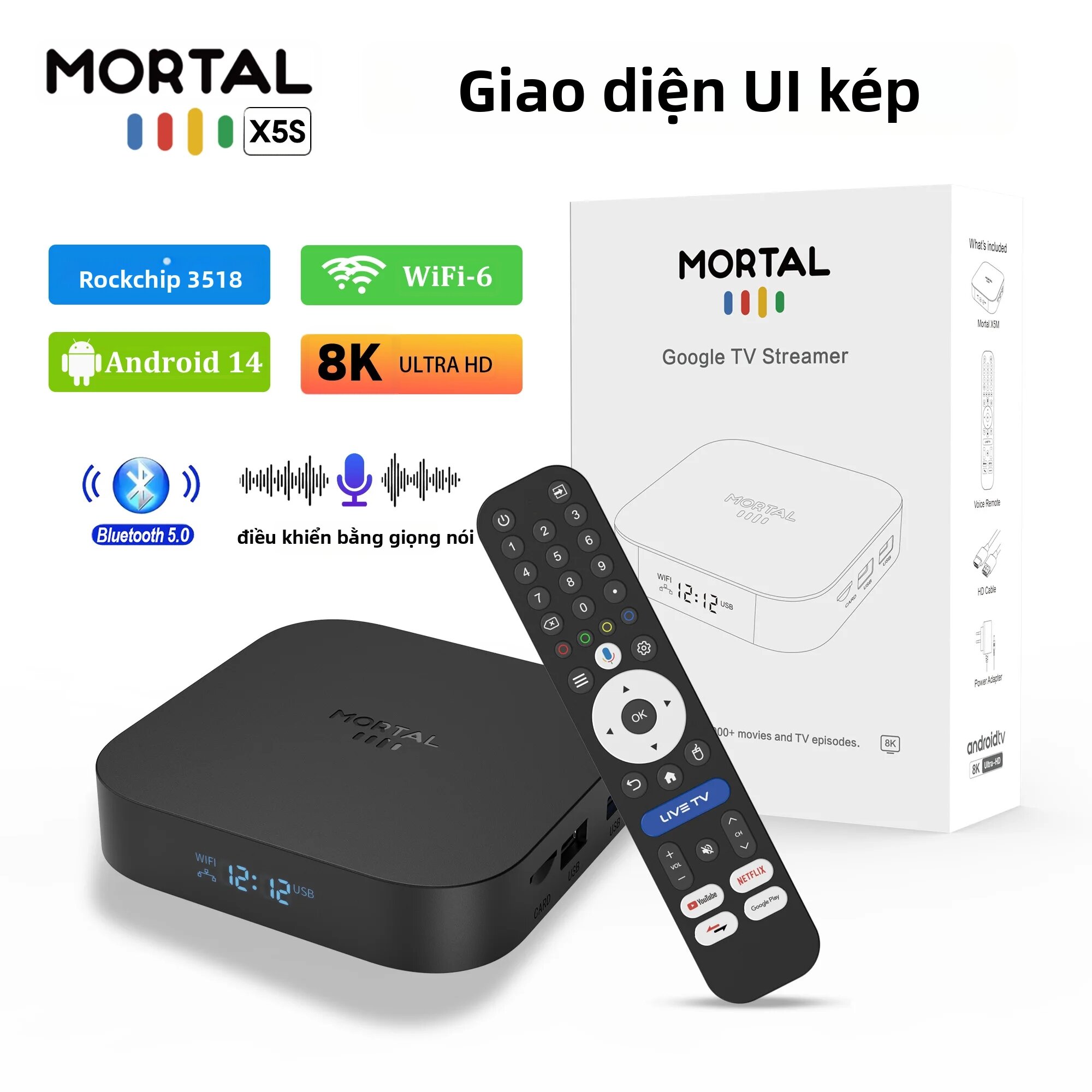 Hộp Giải Mã Truyền Hình 8K HD Android 14.0 New X5S 2025, Wifi Kép, Chip RK3518 Lõi Tứ, Hỗ Trợ Google Assistant Và Rạp Hát Gia Đình