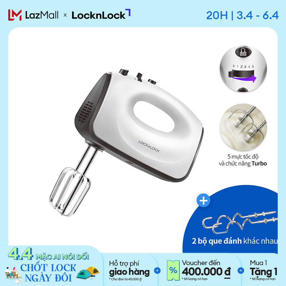 Ejm501blk - máy đánh trứng lock&lock 300w, 5 tốc độ đánh ,2 bộ que đánh trứng/nhào bột/đánh kem hàng chính hãng - bh 2 năm