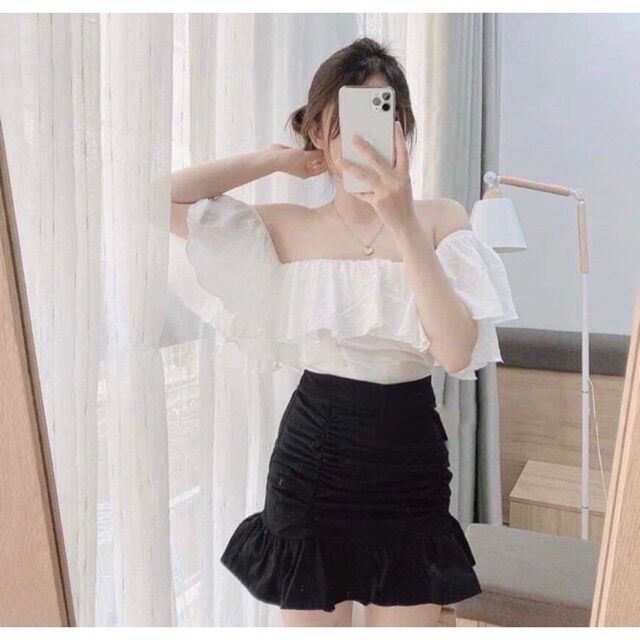 Áo bẹt vai nữ nhún lưng thun