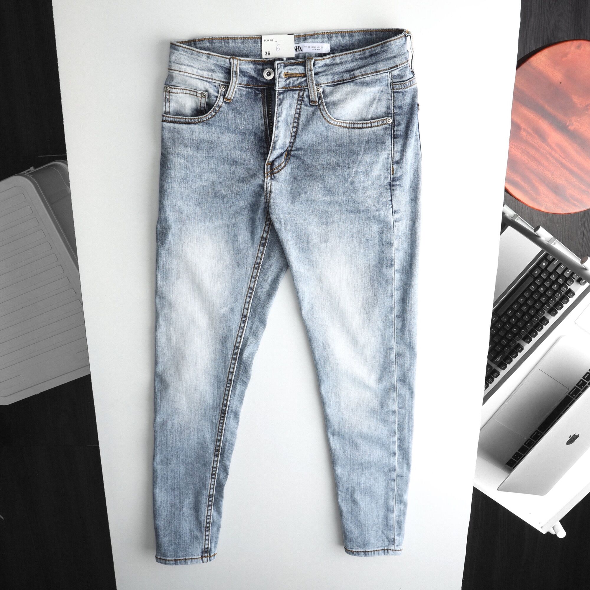 Quần Jean Nam ZR xanh wash - Haian jean - Form Slimfit - chất vải co dãn