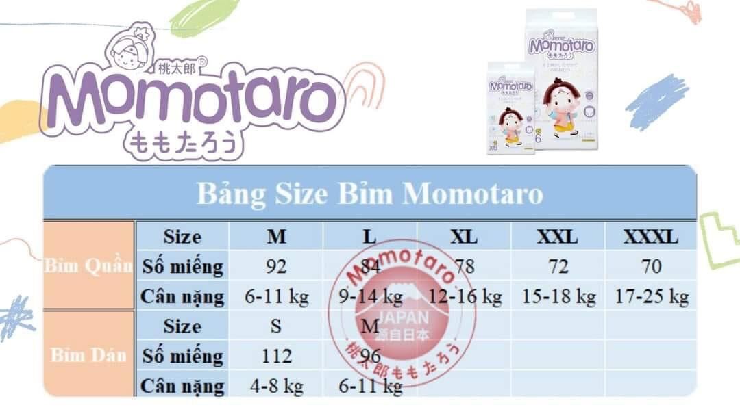 Bỉm tã dán / quần momotaro hàng nhật đủ size S112/M92/L84/XL72/XXL72/XXXL70