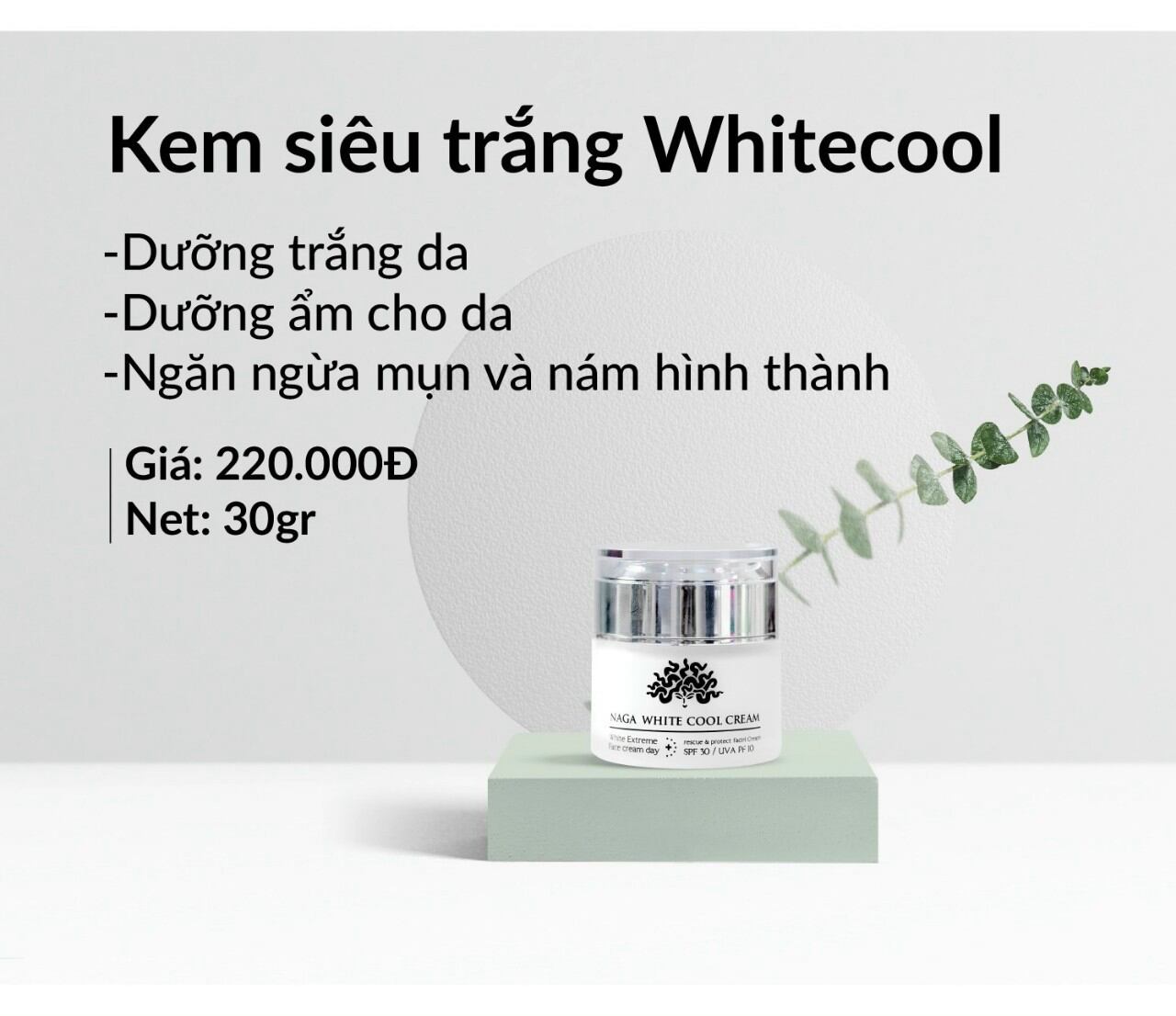 Kem siêu trắng Whitecool giúp dưỡng trắng và dưỡng ẩm da. Hiệu quả trong vòng 7 ngày đầu sử dụng. cam kết hàng chính hãng. ho