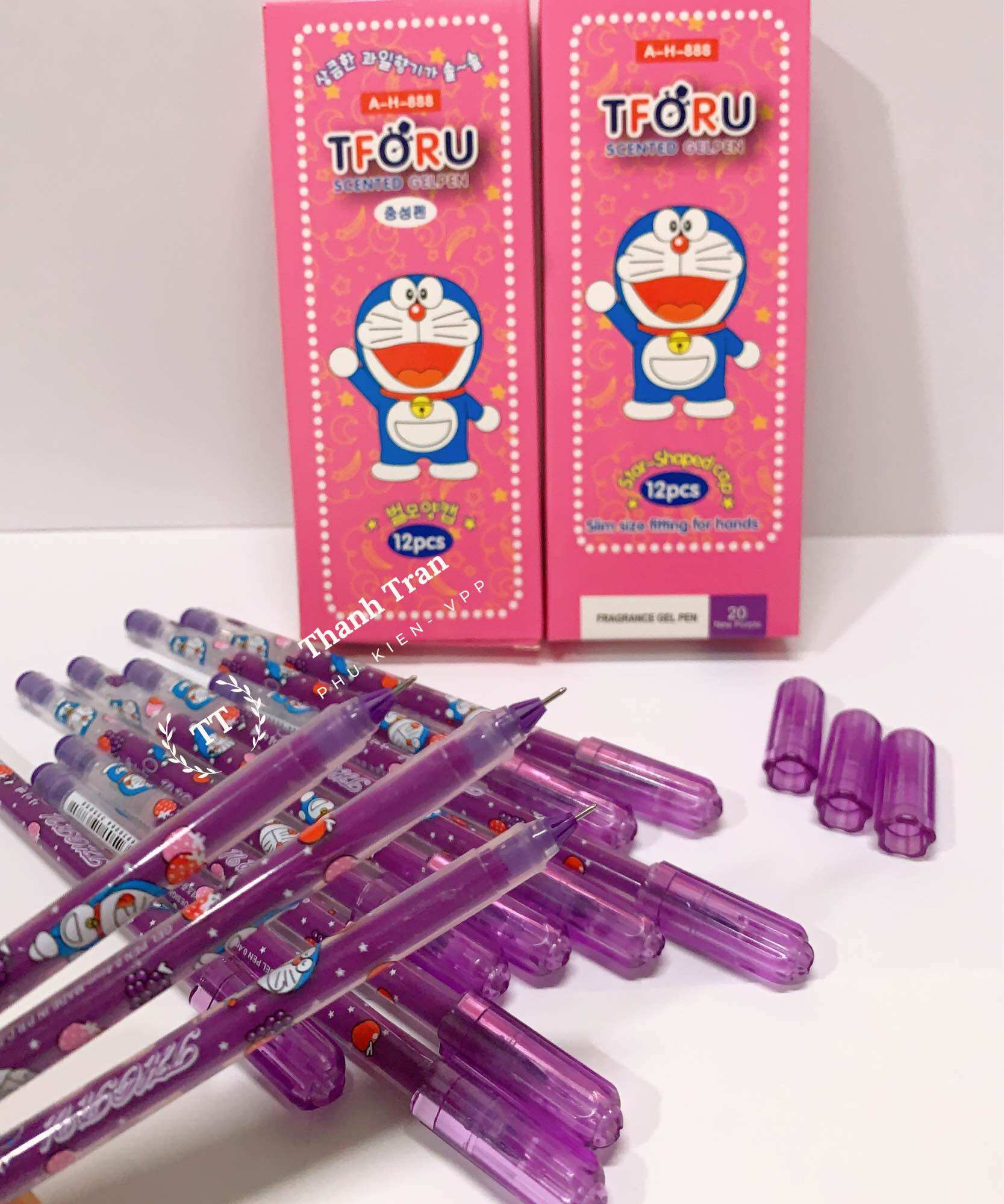 Hộp 12 cây bút gel nho tforu mực tím, xanh