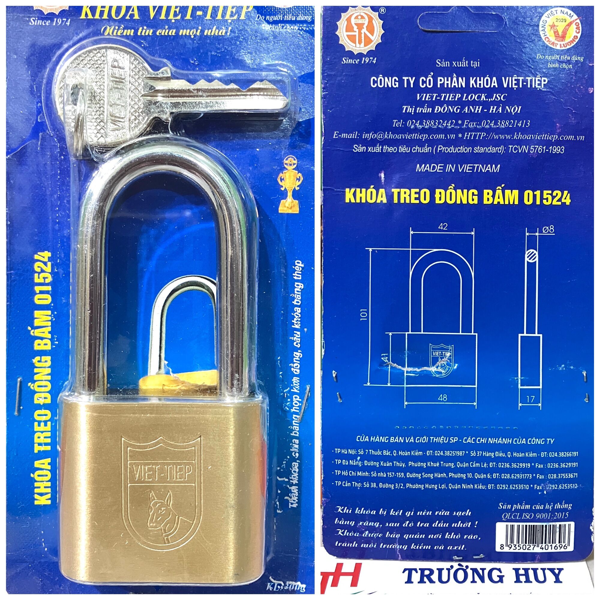 [chính hãng] khoá đồng bấm 'gọng dài' Việt Tiệp 01624